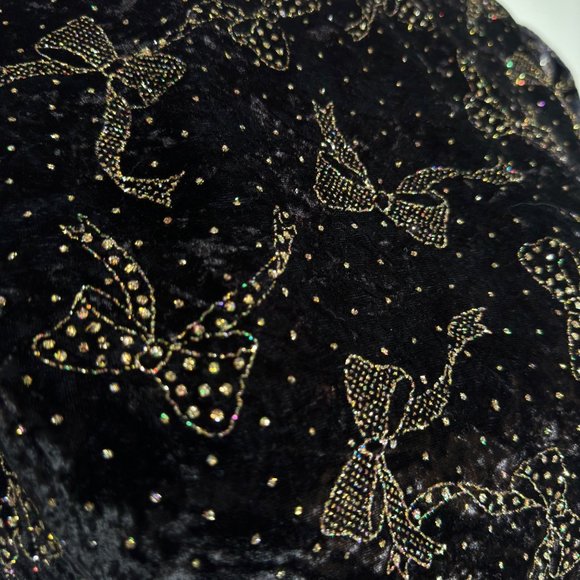 Vintage Scott McClintock Velvet Dress Puff Sleeve Gold Bow Print MOB WIFE Prom - Picture 11 of 13